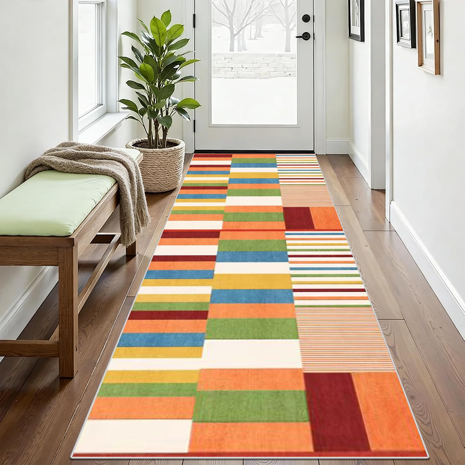 Läufer Flur Waschbar Küche Läufer 50 x 250 cm rutschfest Mit Gummi Multifunktionale Flurteppich Bettvorleger Teppichläufe Fußmatte Teppich für Eingang Schlafzimmer Wohnzimmer Waschküche