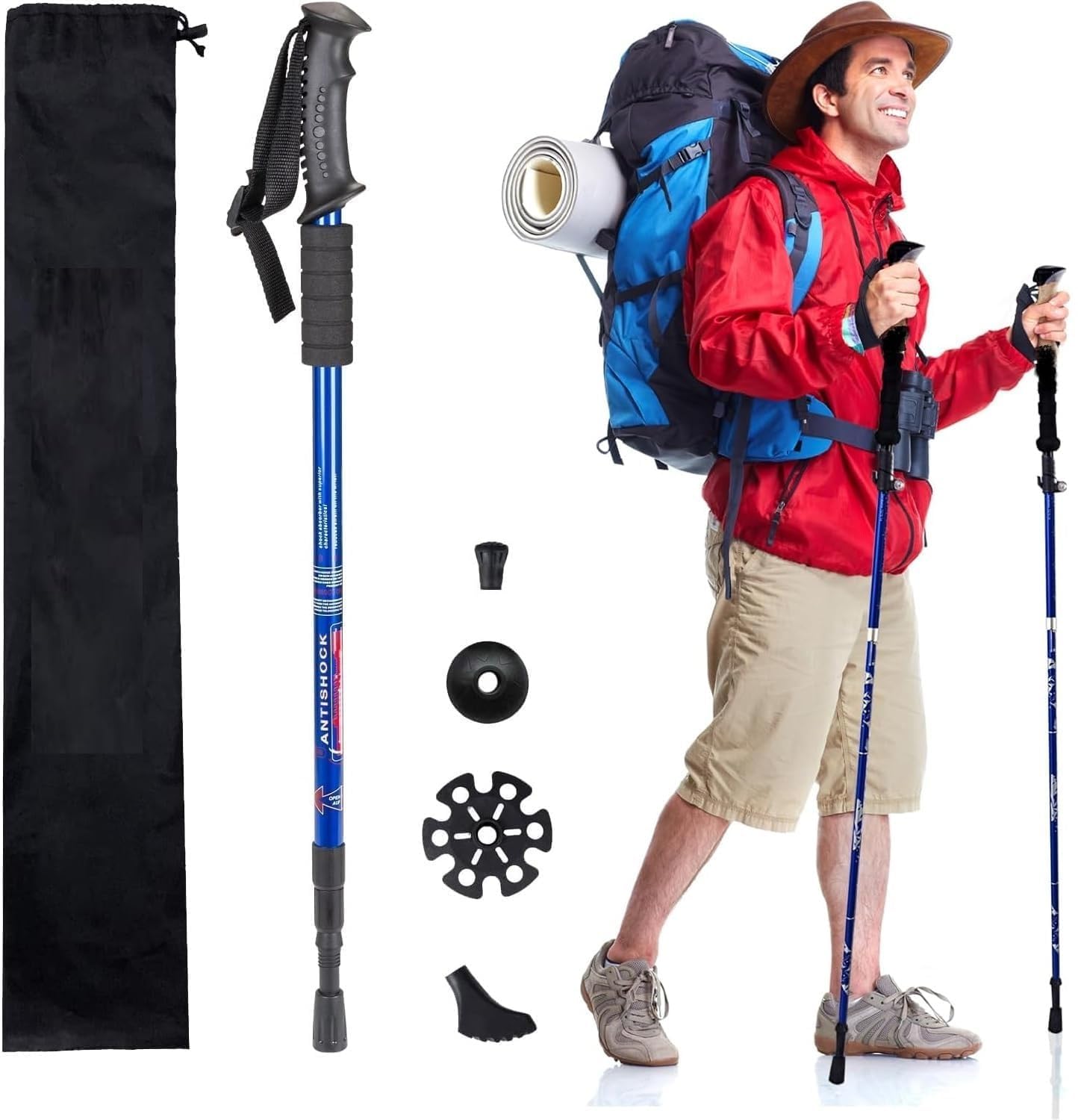 ISEAU Hiking Trekking Poles, Collapsible,Lightweight, Anti Shock, Hiking or Walking Sticks,Adjustable Hiking Pole for Men and Women (Blue, 1 Set)