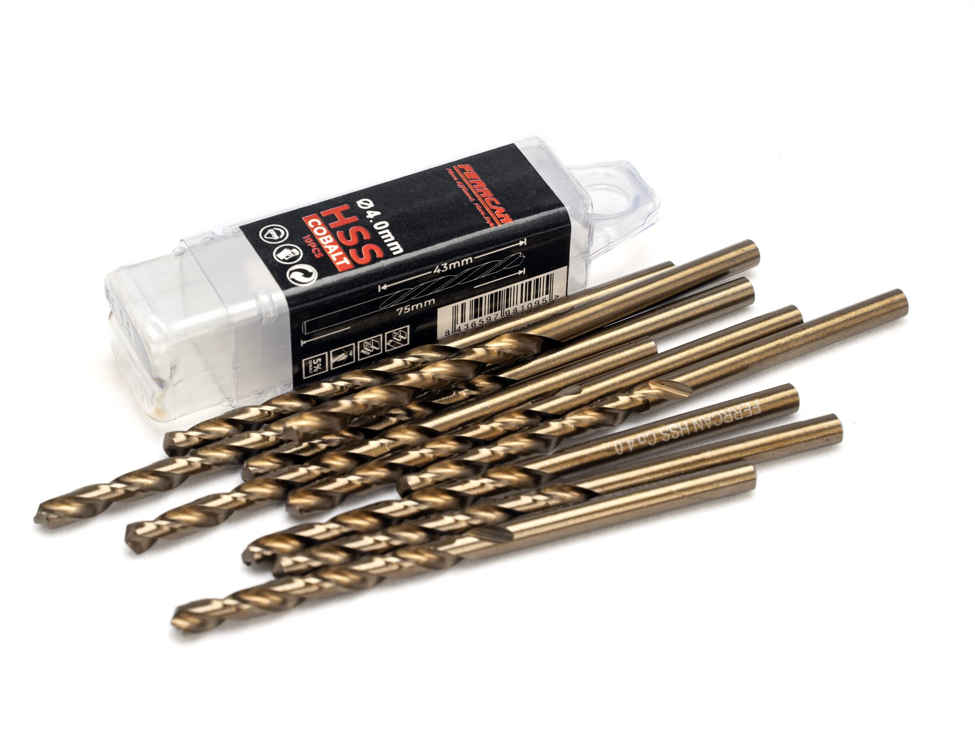 Lote de brocas Ferrcan de 3mm, 4mm, 5mm brocas para metal HSS DIN338 M35 5% cobalto para taladrar en acero inoxidable, hierro y otros metales (paquete de 10 unidades por medida)