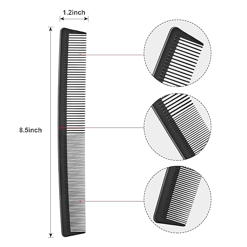 Miniatura 2 de Paquete de 3 peines de corte de fibra de carbono negro peine de pelo de dientes finos peines de peluquería resistentes al calor peines de peinado