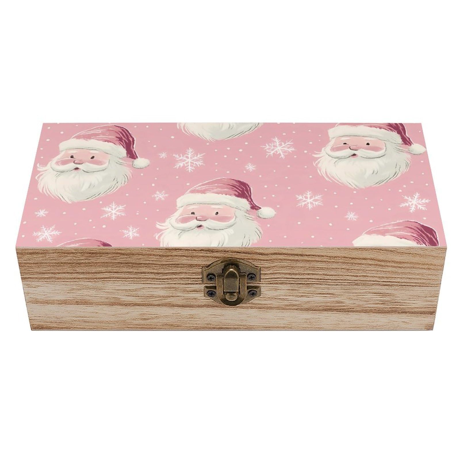 HLBSDM Christmas Pink Santa Claus Retro Wooden Storage Box Jewelry Art Gift Boxs Decorative Keepsake Boxes