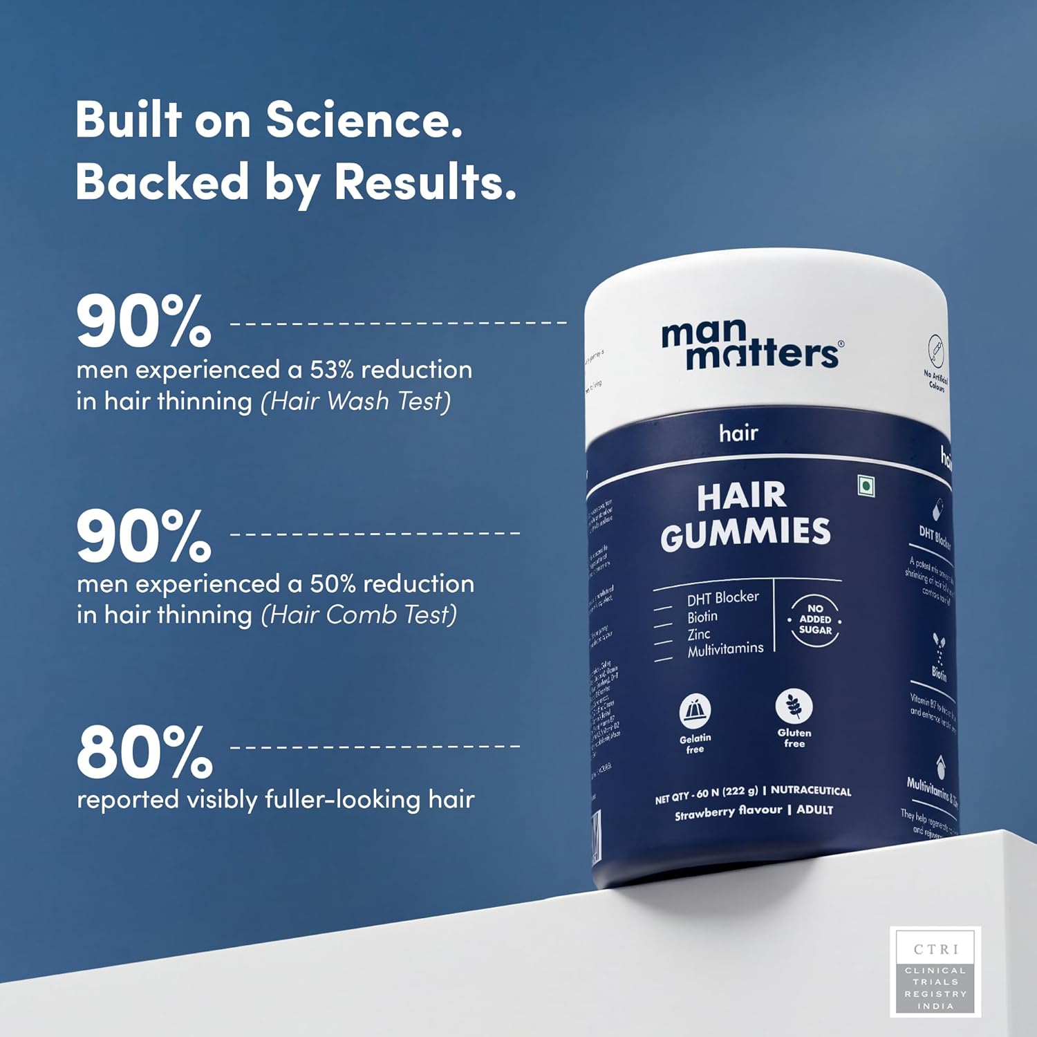 Man Matters Biotin Hair Gummy for Healthy Hair | No Sugar Added | Biotin Gummies with Hair Vitamins | Vitamin A, Vitamin C, Vitamin E & Zinc | 60 Gummies