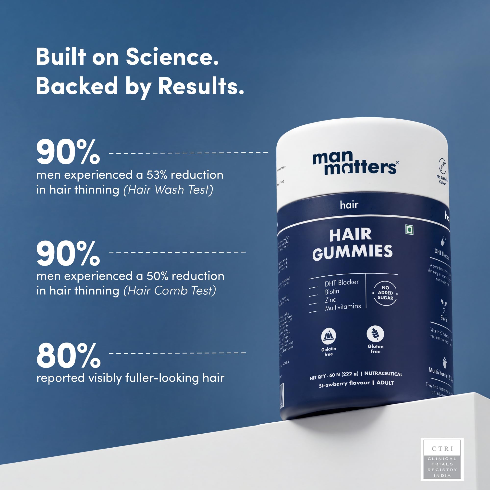 Man Matters Biotin Hair Gummies (60N) | With Biotin, DHT Blockers, Vitamin A, C, E, Fibre & Zinc | For Stronger and Healthier Hair | Gut Friendly 1