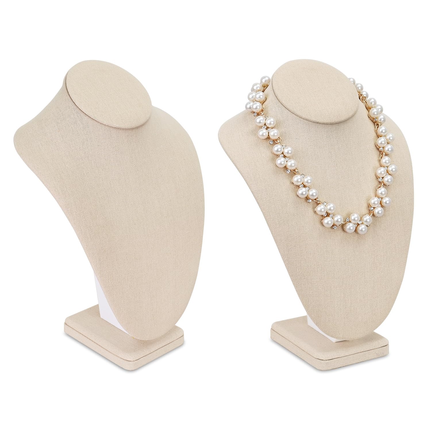 MOOCA 2 Pcs Necklace Chain Jewelry Bust Display Holder Stand, Display Mannequin, Necklace Bust Stand, Pendant Chain Organizer for Women, Tan Linen