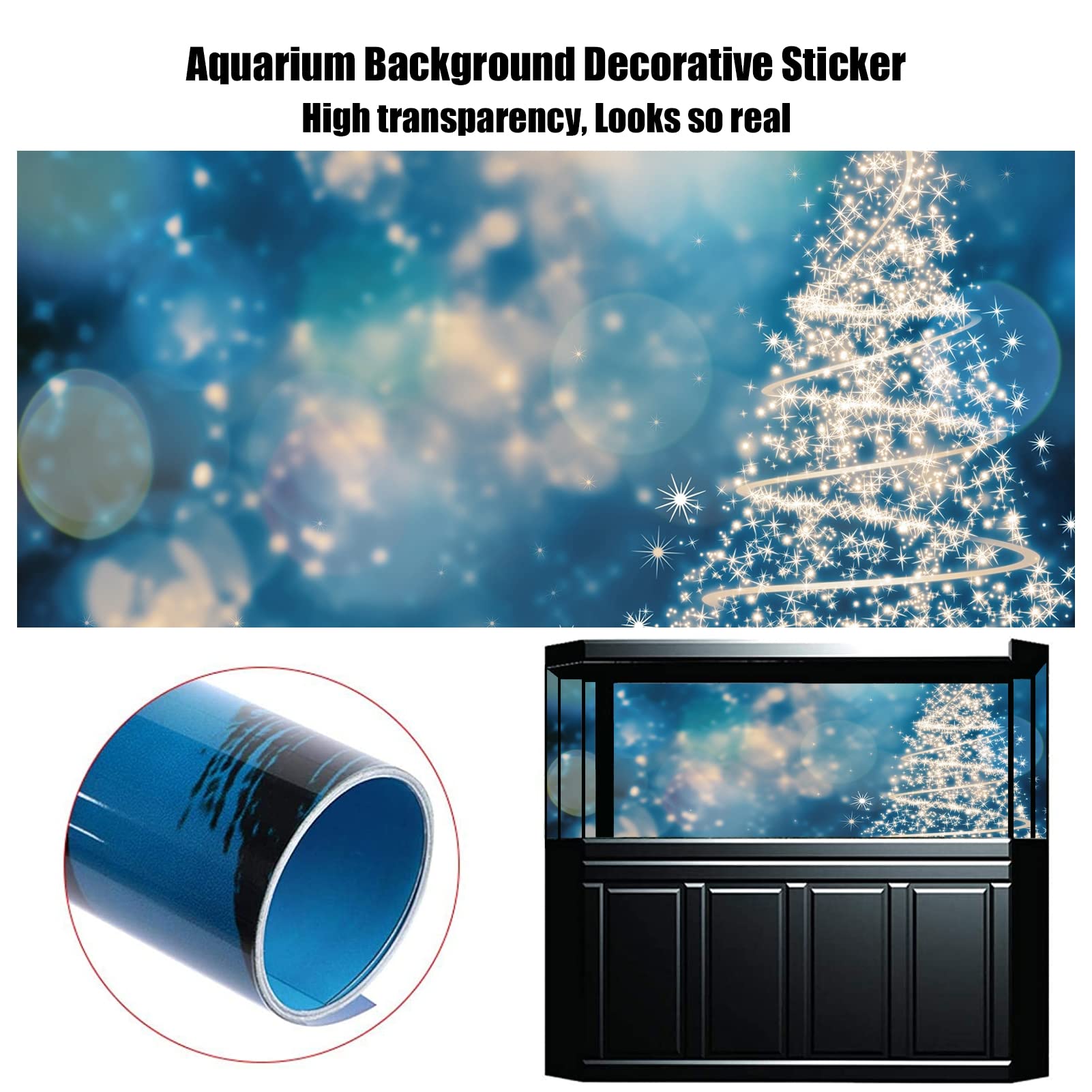 BAHULA Adesivo di sfondo per acquario di Natale, sfondo per acquario, sfondo per acquari, in PVC, adesivo per albero di Natale, sfondo per poster e decorazioni in carta, 122 x 76 cm