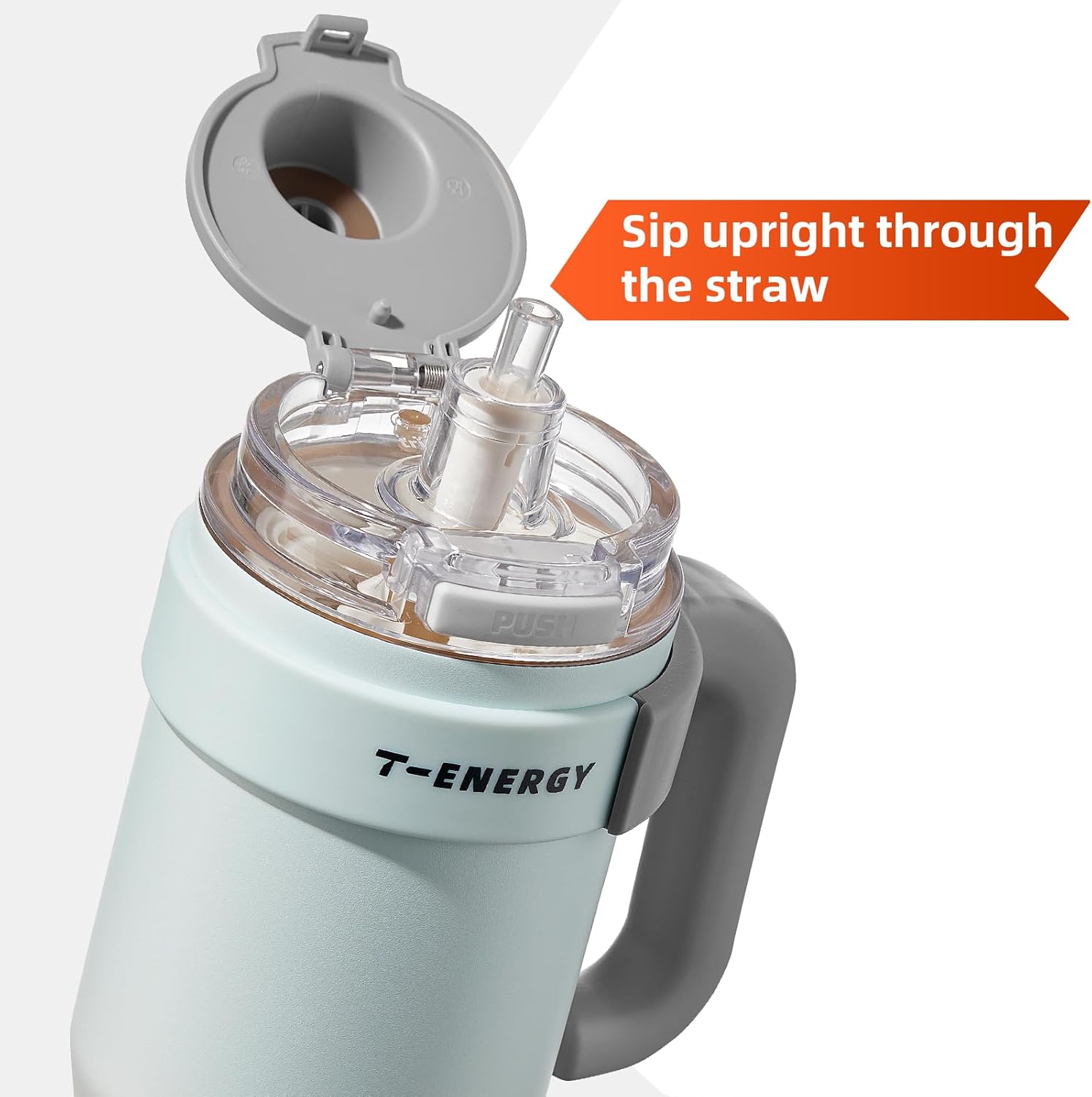 TKK 40 oz Tumblers with Handle and Straw, Ceramic Coating Insulated Bottle 100% Leakproof Travel Mug for Water, Iced Tea or Coffee, Smoothie, Cup Holder Friendly Base, BlueWhite - Image 2