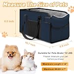 Portable Dog Car Seat for Small Dogs - Adjustable Safety Leash, Washable Cushion & Storage Pocket - Pet Booster Seat for Car Travel- Navy Blue