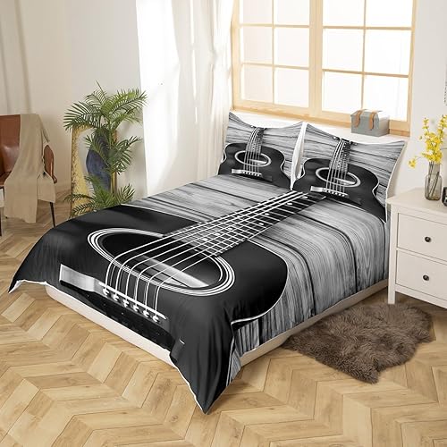 Miniatura 3 de Funda de edredón de guitarra, ropa de cama individual con temática musical para niños, adolescentes y adultos, funda de edredón de guitarra vintage