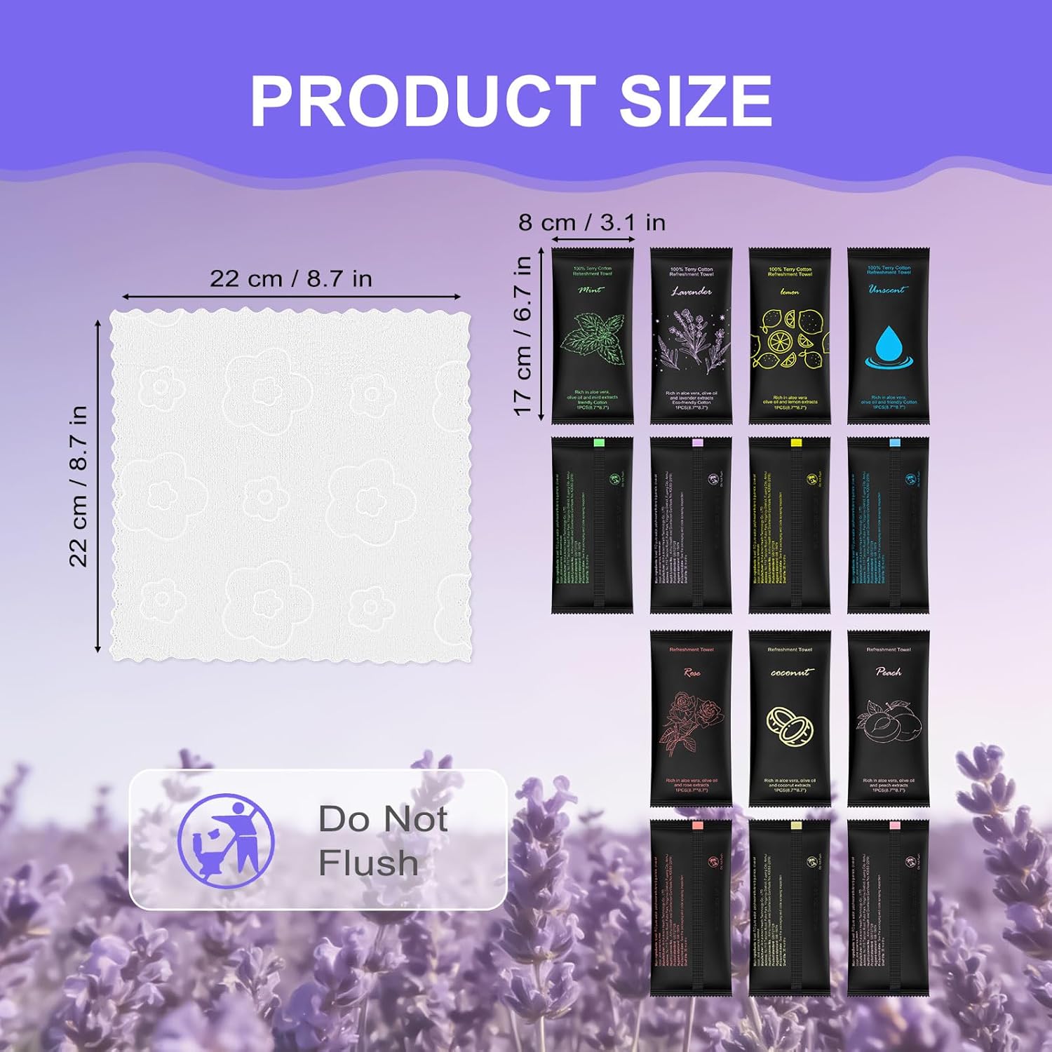 Moist Cotton Towel Bulk Moist Towelettes Individually Wrapped 8.7" x 8.7",White Towel Services,Refreshment Pre Moistened Towels Lavender Lemon Mint Unscented Peach Rose Coconut for Sport Spa (140)