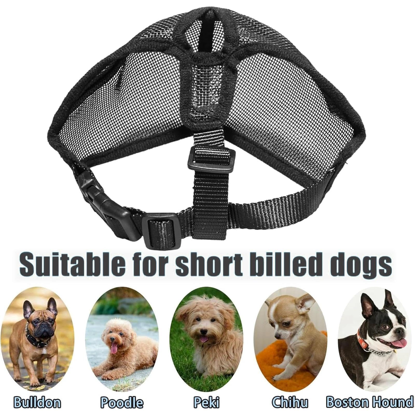 Réglable Muselière Chien Respirant Masque Plate Museliere Petit Chiens Court, Anti Morsure Mastication Aboiement pour Bouledogue Français Shih Tzu Et Carlin