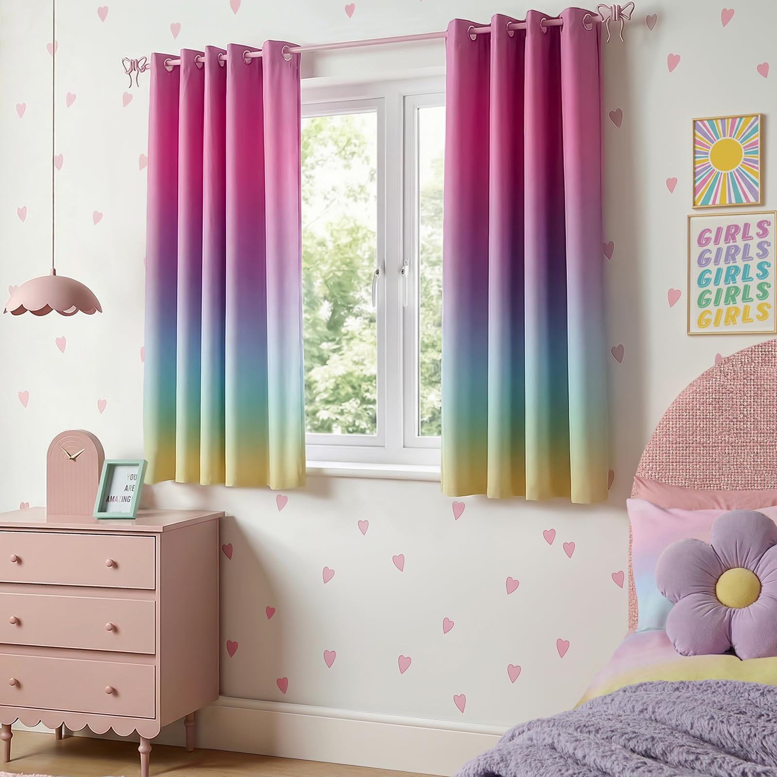 OHS 2 Panel Blackout Curtains Eyelet, Soft Fabric Colourful Ombre Design Kids Blackout Thermal Insulated Curtains For Bedroom or Playrooms, Multi-66x72