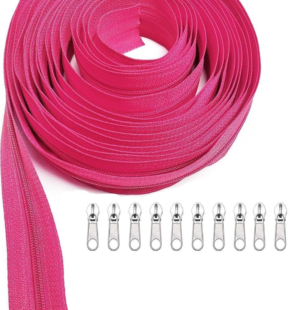 Image of Zipper Roll (Number : 5) 5 Meter with 10 Zip Puller - Two Way Open-Ended Nylon Zipper (Bright Pink, 5 Meter)