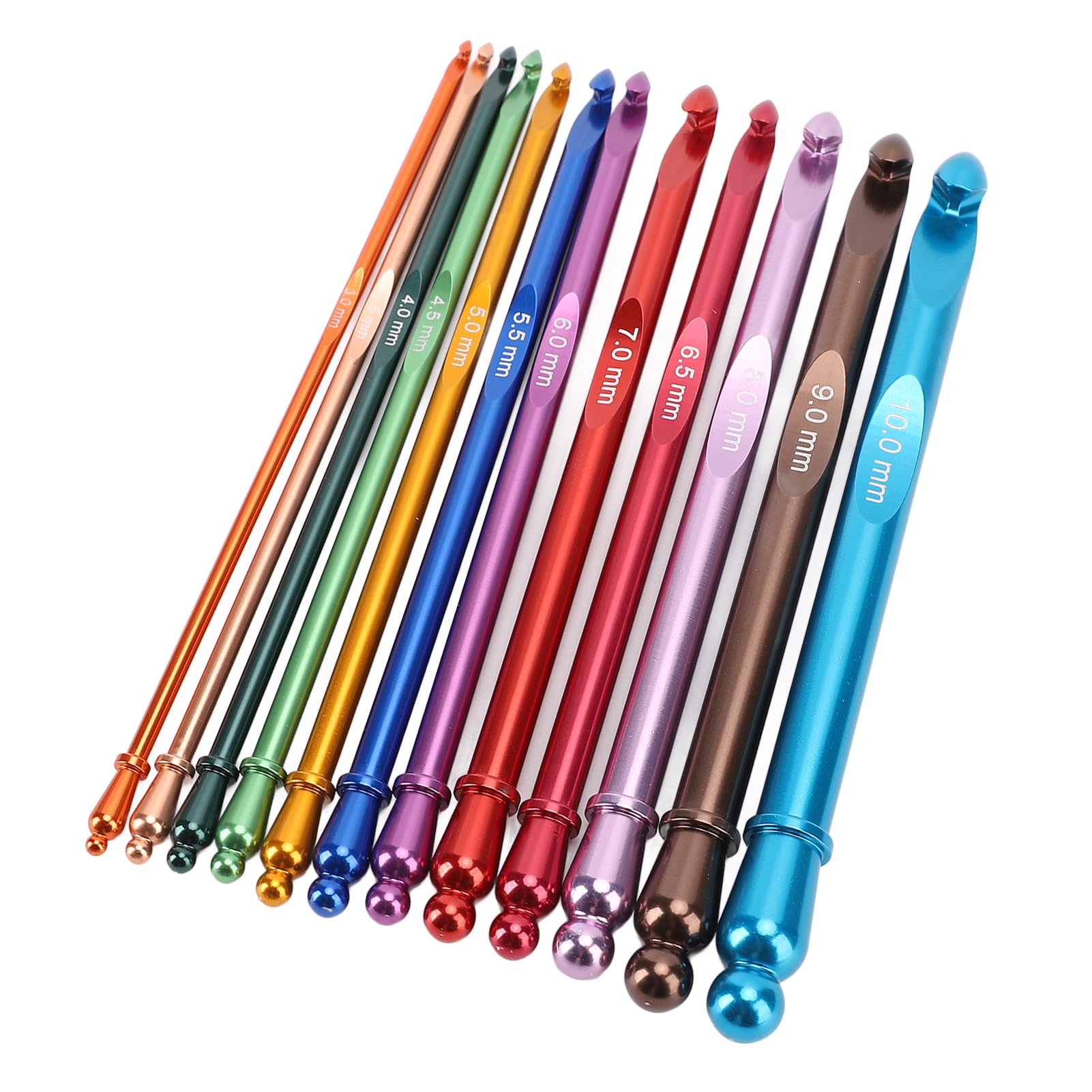 Generic Juego de Ganchos de Crochet de Aluminio, 12 Piezas, Diseño Ergonómico para un Uso Cómodo y Fácil Identificación, 3-10 Mm, 15 Cm de Largo