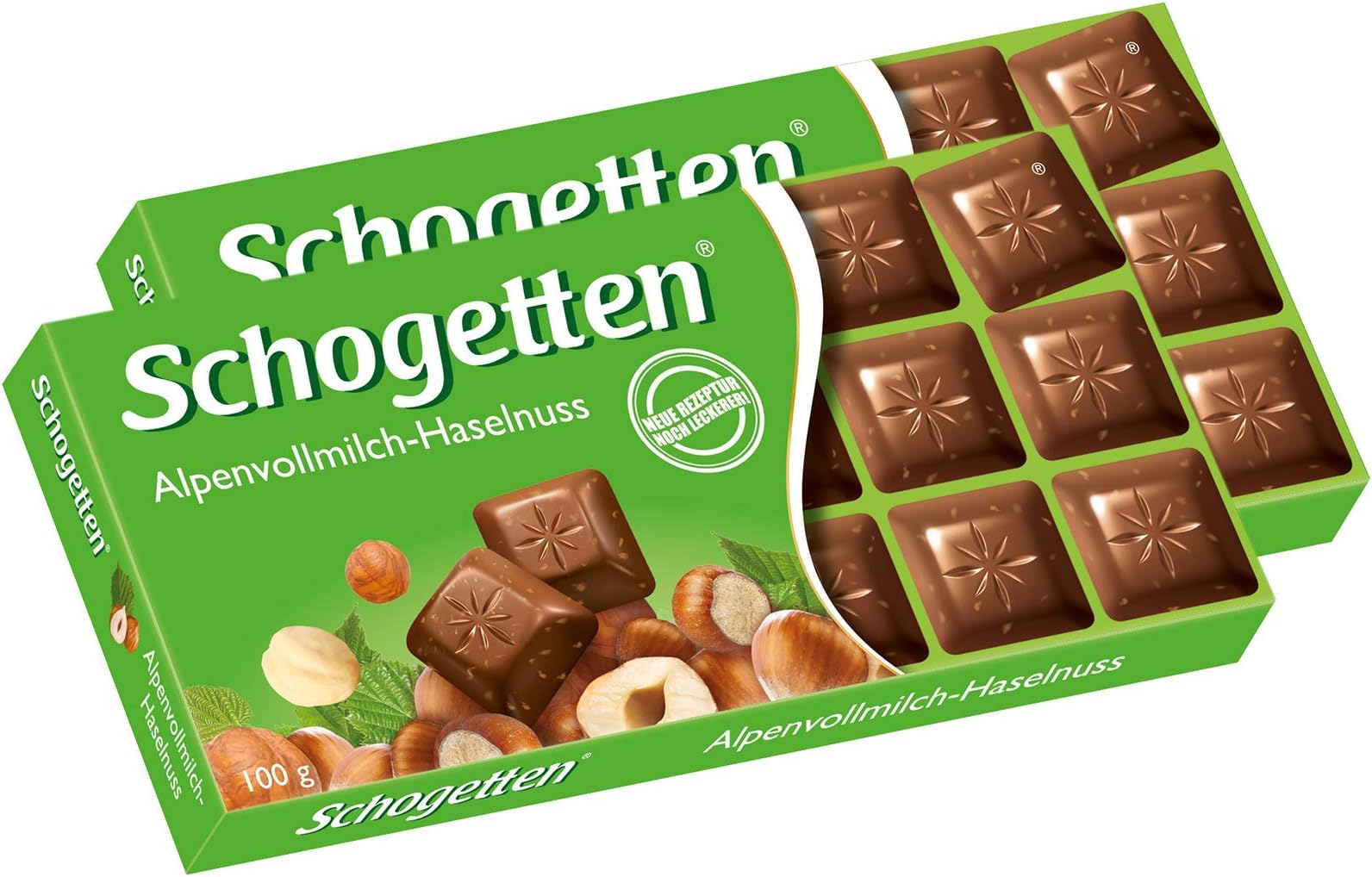 Schogetten Alpine Milk Chocolate with Hazelnuts Bar Candy Original German Chocolate 100g/3.52oz (Pack of 2)