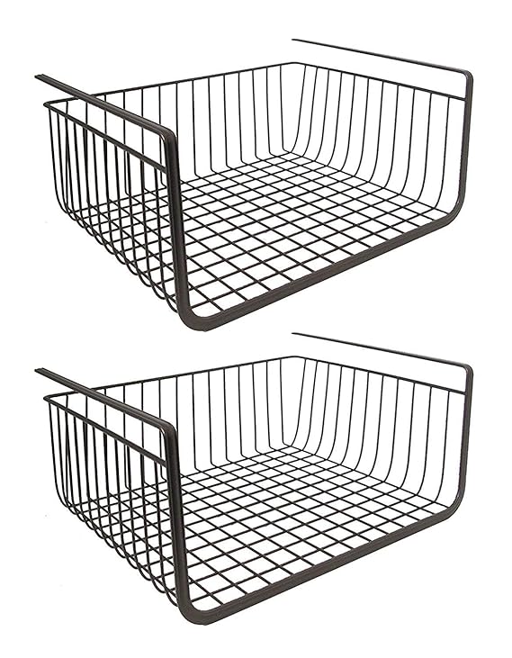 Zollyss 2 PC Under Shelf Basket Wire Rack Easily Slides Under Shelf for