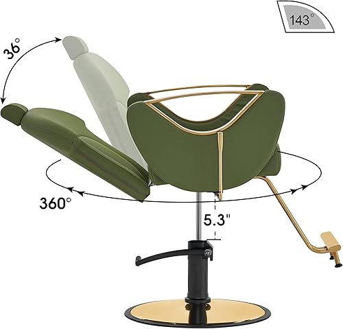 Miniatura 8 de BarberPub Silla de peluquero clásica de lujo Bomba hidráulica Recline Beauty Spa Styling Salon para equipo de estilista 9578 (verde)