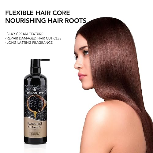 Miniatura 2 de PureNaturis Champú reparador de extracto de aceite de arroz negro  Fórmula intensiva para el crecimiento del cabello, anti-pérdida y reparación de