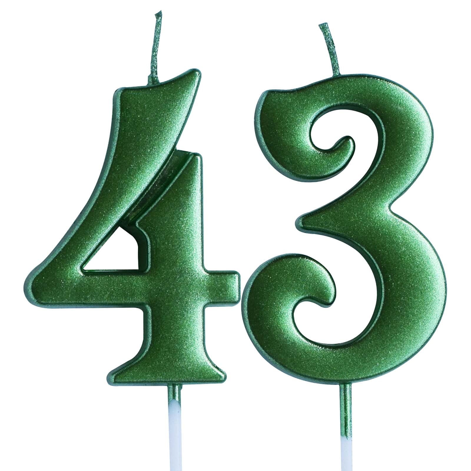 Silver Number 43 Birthday Candles - 2 Pack Cake Topper For 43rd Birthday Celebration