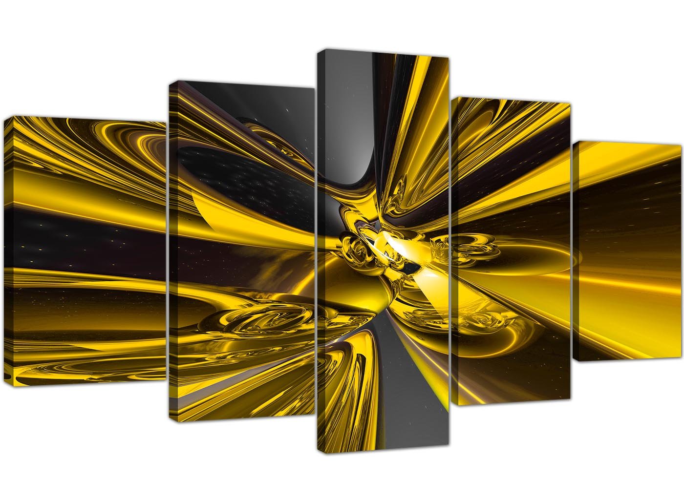Wallfillers Yellow Extra Large And Black Abstract Canvas Wall Art - Set Of Five Piece Canvases - 5256