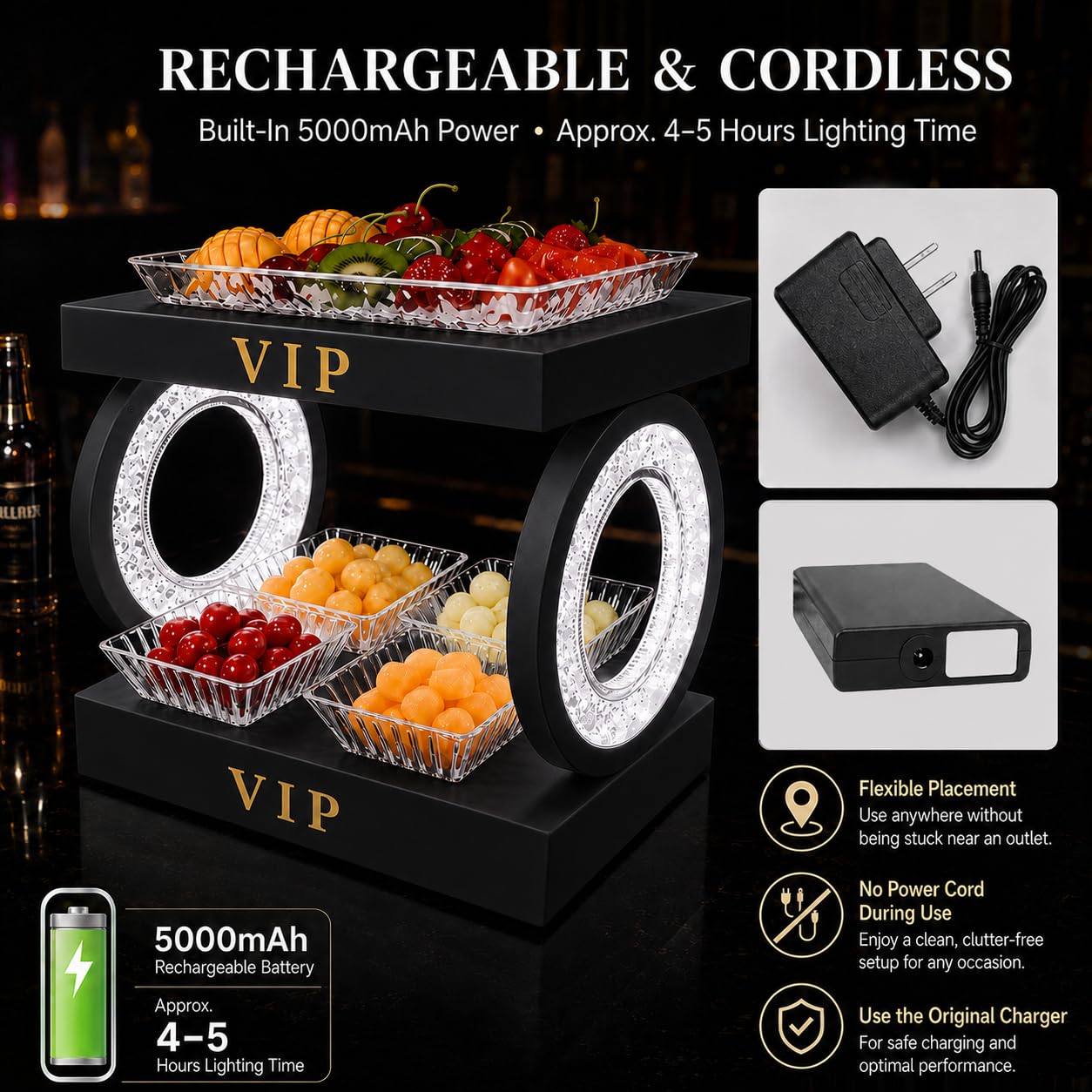 Espositore Luminoso RGB LED per Frutta, Vassoi e Accessori Bar Black