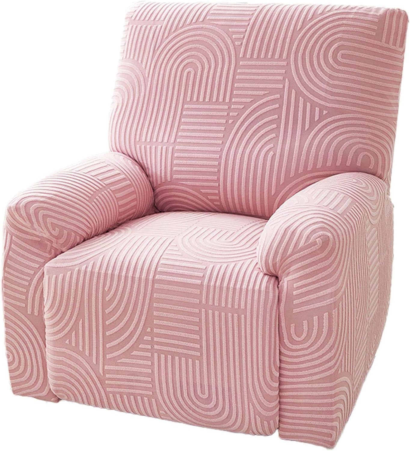 YOPOIY Jacquard Recliner Chair Cover 4 Piece, Recliner Slipcovers for Electric Recliner Chair Soft Removable Recliner Cover Washable Furniture Protector (Pink,one Size)