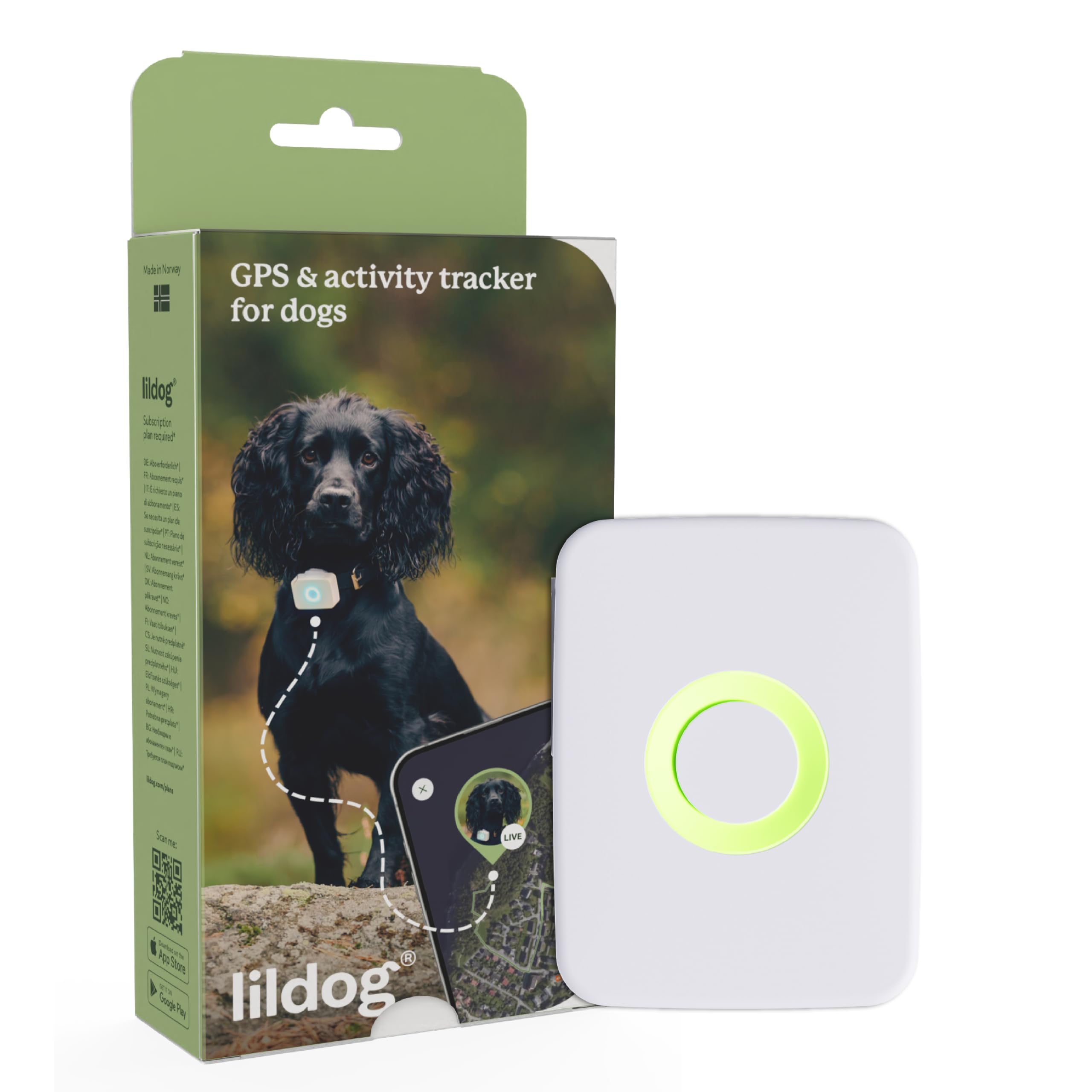 Lildog 2 GPS e activity tracker per cani, impermeabile, leggero, antiurto, tracciamento GPS in tempo reale e cronologia delle posizioni, contapassi e monitoraggio attività, prodotto in Norvegia, per