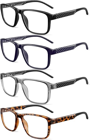 JM Mens Reading Glasses Spring Hinge, Computer Blue Light Glasses for Men