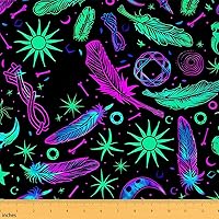 Vista 13 de jejeloiu The Yard, tela de tapicería con estampado de plumas de pájaro de ensueño para sillas, sofá, tela de lujo púrpura verde azulado