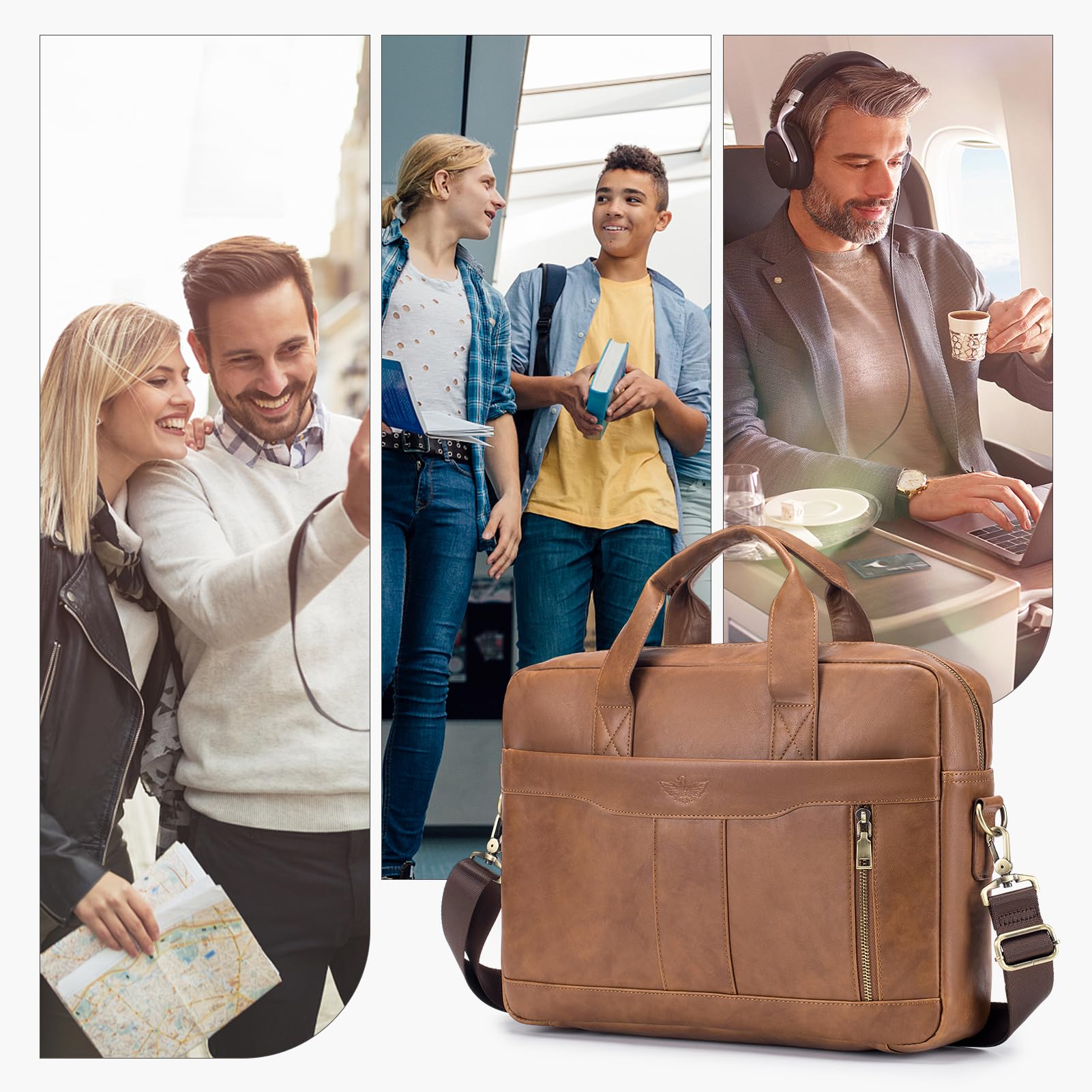 SPAHER - Mallette en cuir synthétique pour ordinateur de 15,6 pouces, sac à bandoulière, serviette d'affaires, cadeau