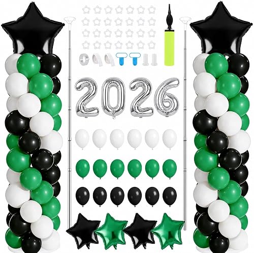 2 Set Green White Black Balloons Column Stand Kit Adjustable Tower Stand from 1.4 to 6.6 ft with Bases for Back to School Wedding Birthday Baby Shower Party