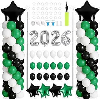 2 Set Green White Black Balloons Column Stand Kit Adjustable Tower Stand from 1.4 to 6.6 ft with Bases for Back to School Wedding Birthday Baby Shower Party