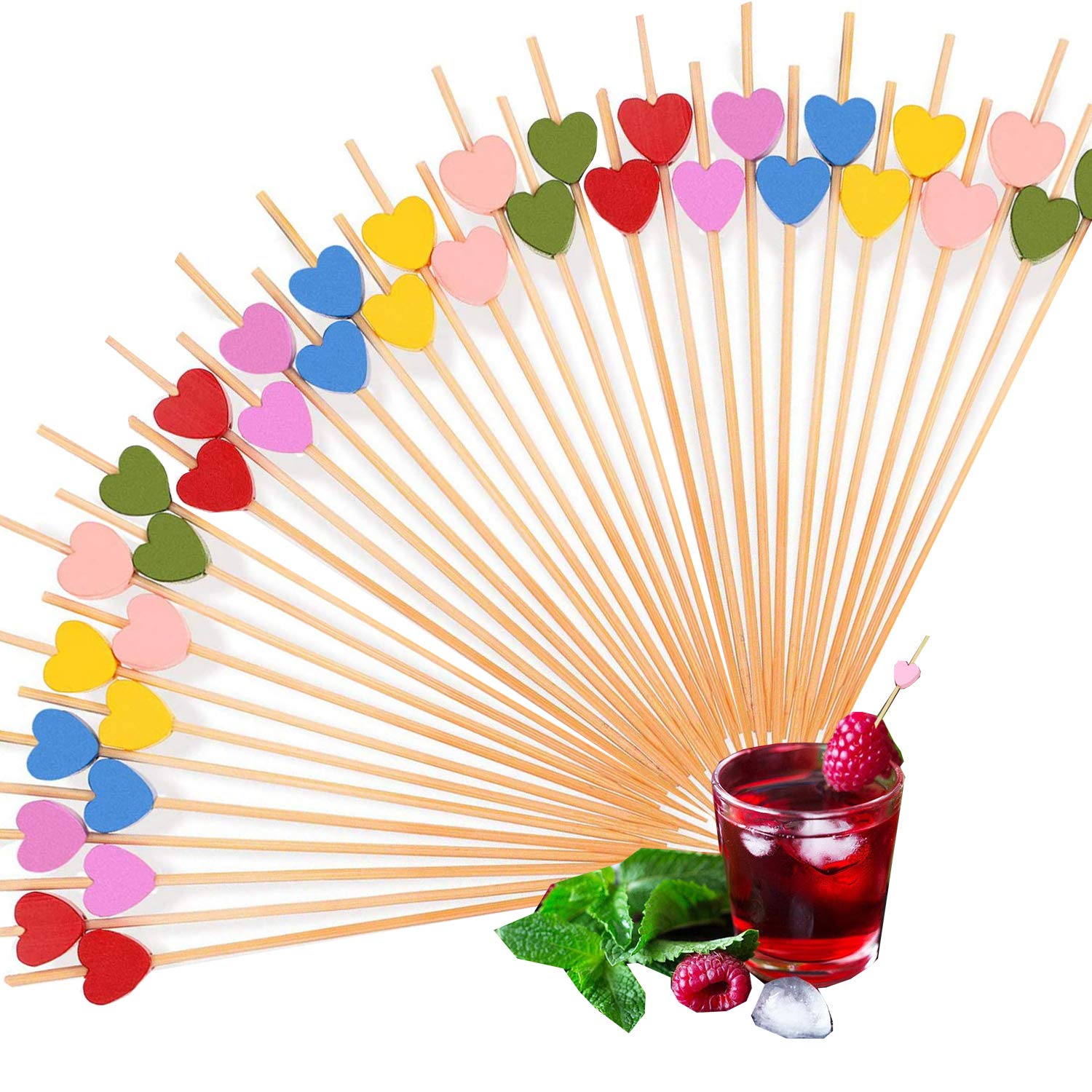 Cocktail Stick,Saijer Heart Shaped Fruit Sticks Dessert Stick Swizzle Toothpick Sticks Decorative Canape Sticks for Party Tapas Nibbles Sandwich Canapes Appetiser Fruit Skewer BBQ 200 PCS