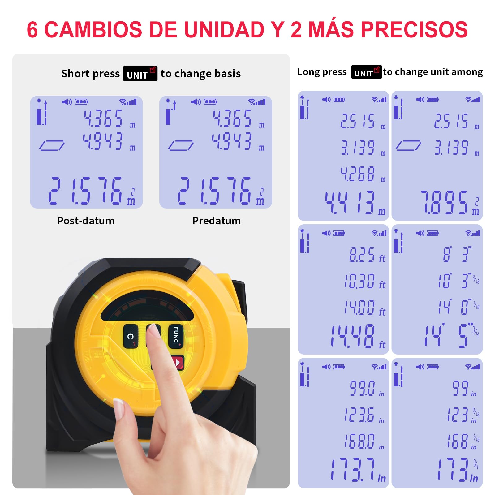 Cinta Métrica Láser 3 en 1, Telémetro Láser Digital de 0,05 M A 60 M, Medidor de Distancia, de Área (Unidades: M/In/Ft) Cinta Métrica de 5 Metros, Marca Cruzada Roja, para Carpintería Y Construcción