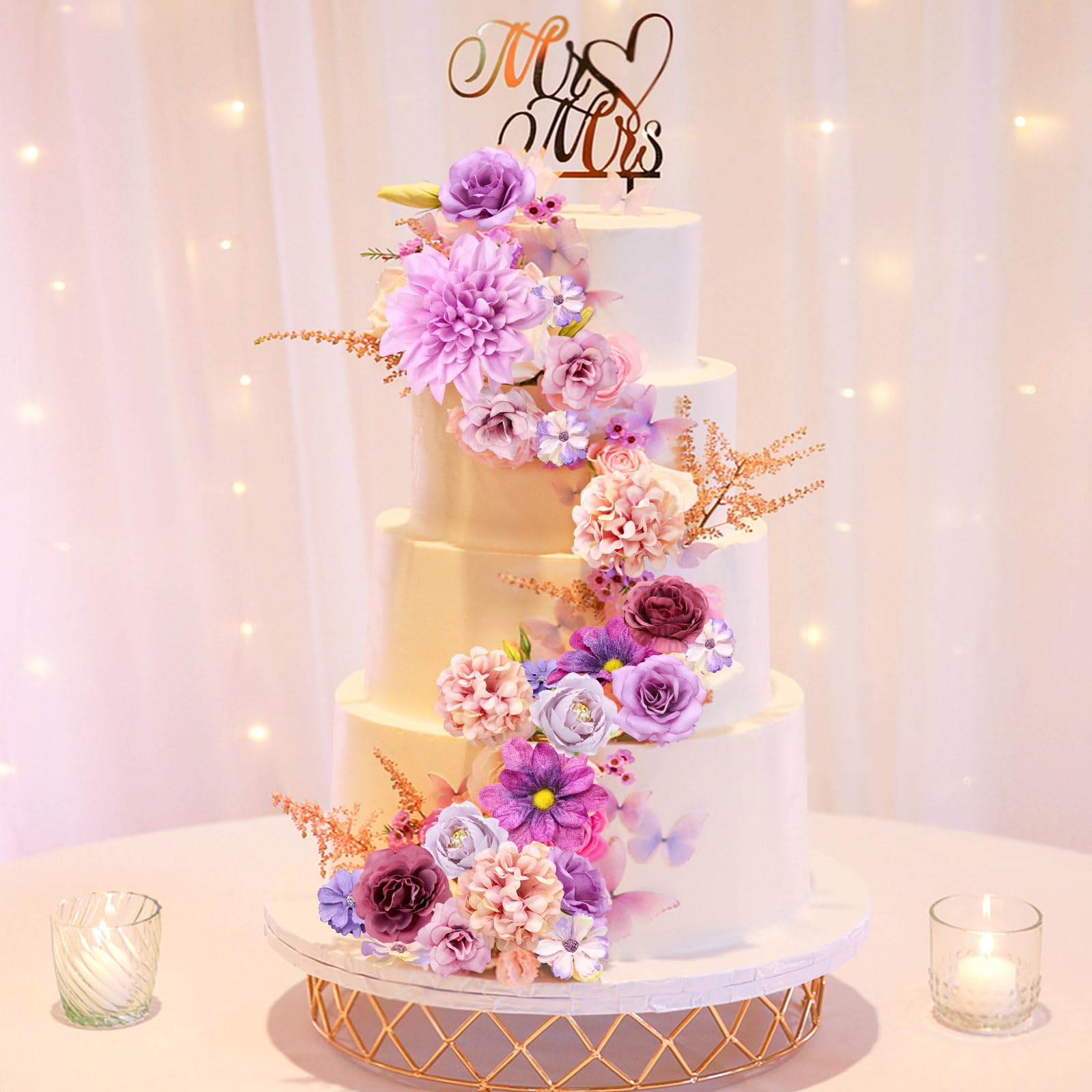 MOTONG 30-50 PCS Artificial Flowers for Cake Decoration-Purple Artificial Flower Heads for Cake Decorations Purple Cake Flowers Bridal Bouquet Flower Wall Panel Party Wedding - Image 4