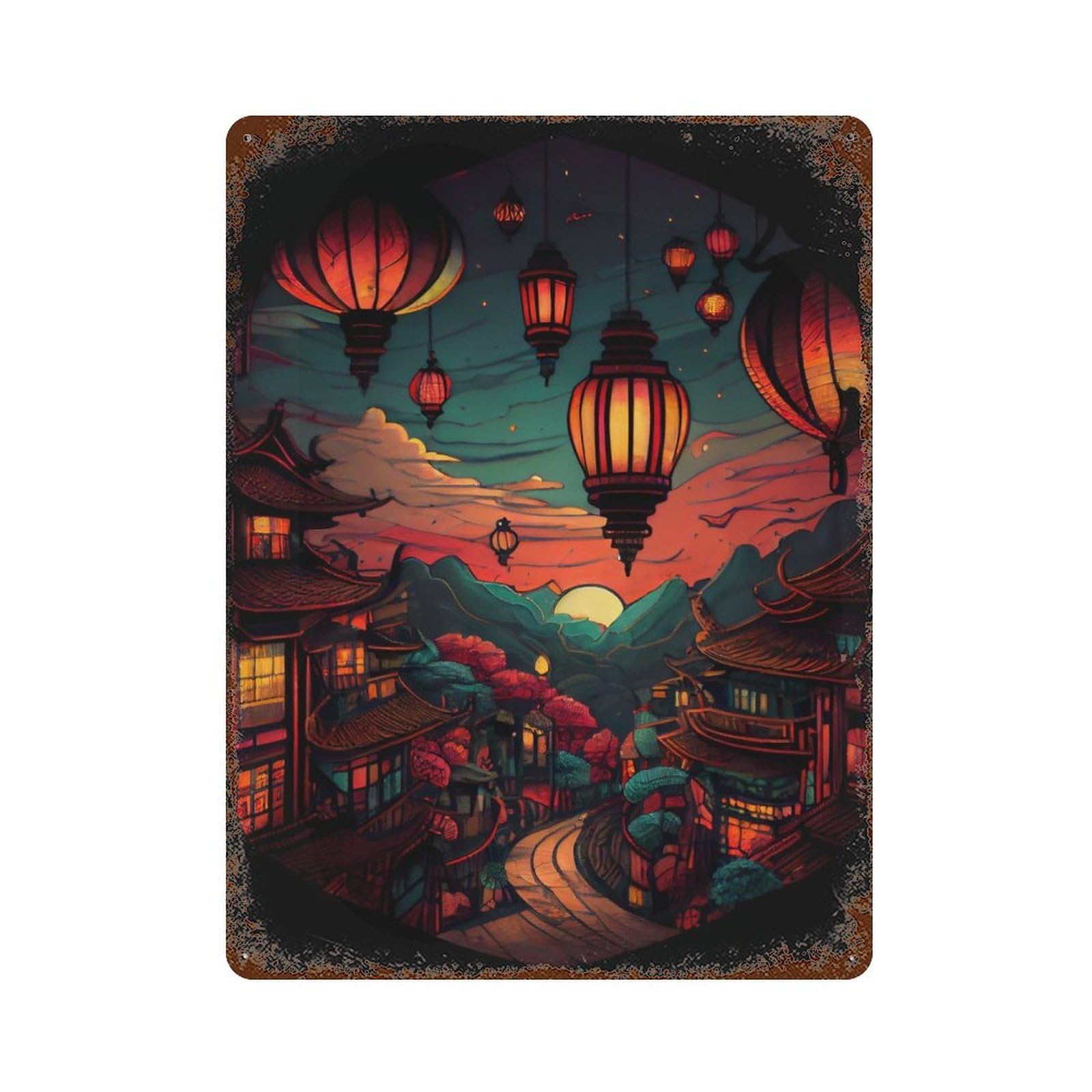 Garage Style Lanterns Light Weathered Tin Sign 15.7"x11.8", Classic Wall Plaque for Bar And Workshop