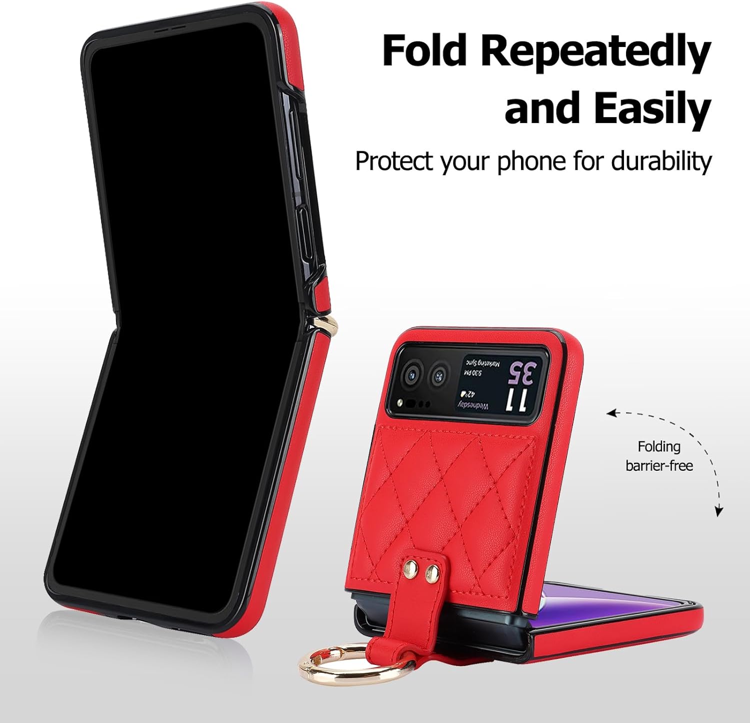 Asuwish Phone Case for Motorola Razr 40/Moto Razr 2023 Cover with Ring Slim Shockproof Shell Rugged PU Leather Protective Cell Accessories XT2323-6 Women Girls Red