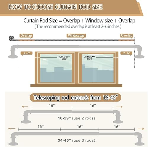 Miniatura 6 de OLV Paquete de 2 barras de cortina industriales negras para ventanas de 28 a 48 pulgadas (2.3-4 pies), barras de cortina opacas de 1 pulgada, para