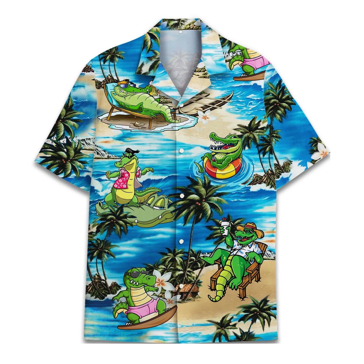 Fjqwklf Unisex Crocodile Ss Hw Casual Short Sleeve Button Hawaiian Shirt M