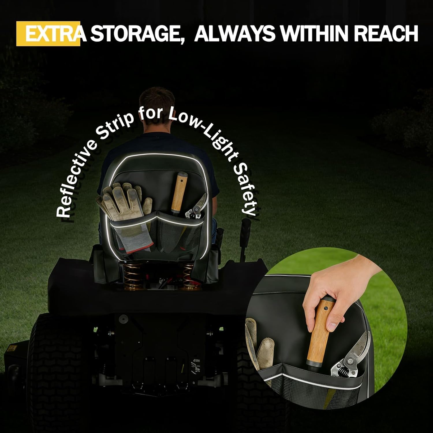 IC ICLOVER Lawn Mower Seat Cover, Padded Riding Mower Seat Cushion with Drink Pouch, Waterproof Heavy Duty 600D Lawn Tractor Seat Cover, Fits for John Deere, Craftsman, Cub Cadet, Husqvarna - Medium