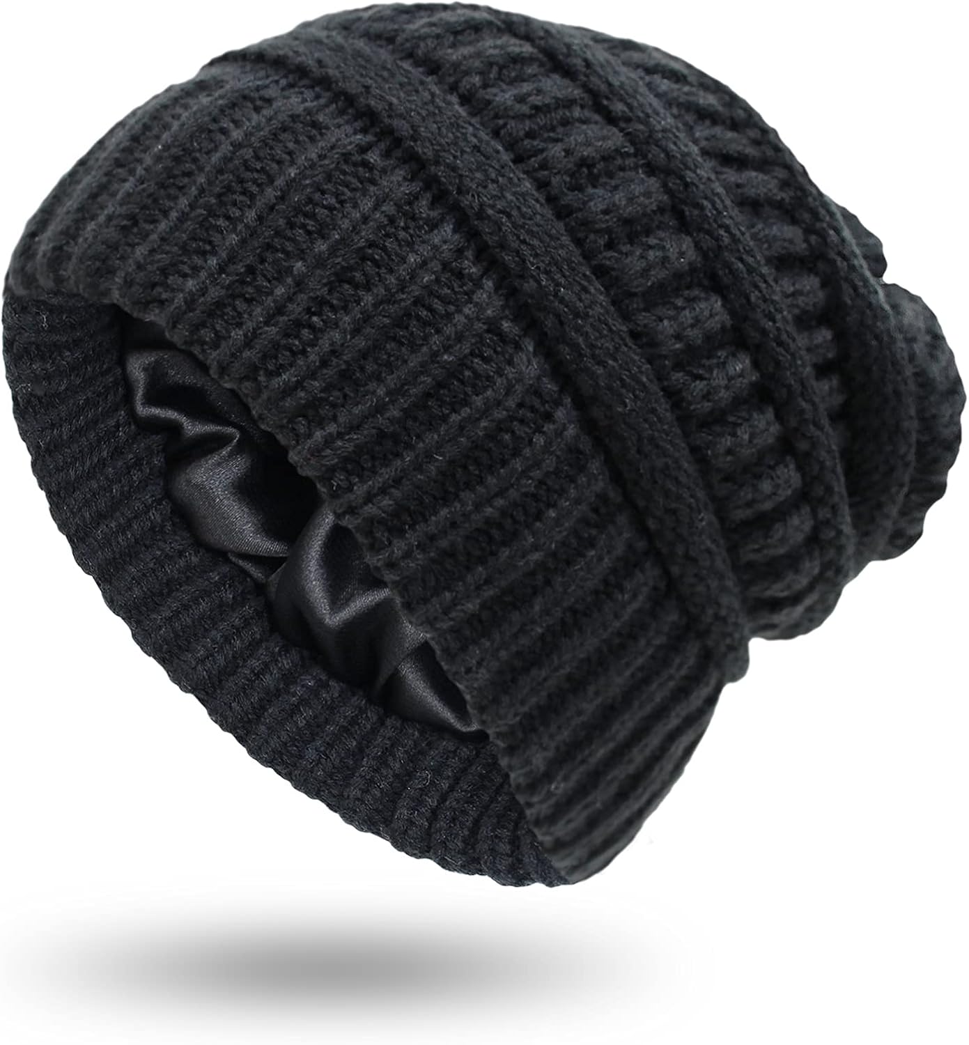 Muryobao Womens Winter Warm Knitted Hat Satin Silk Lined Cable Knit Beanie Chunky Slouchy Skull Cap
