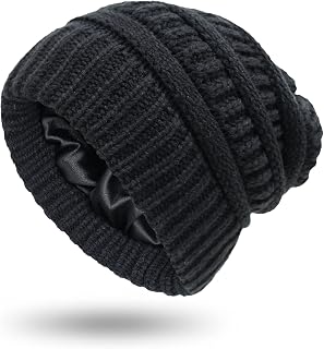 Muryobao Womens Winter Warm Knitted Hat Satin Silk Lined Cable Knit Beanie Chunky Slouchy Skull Cap