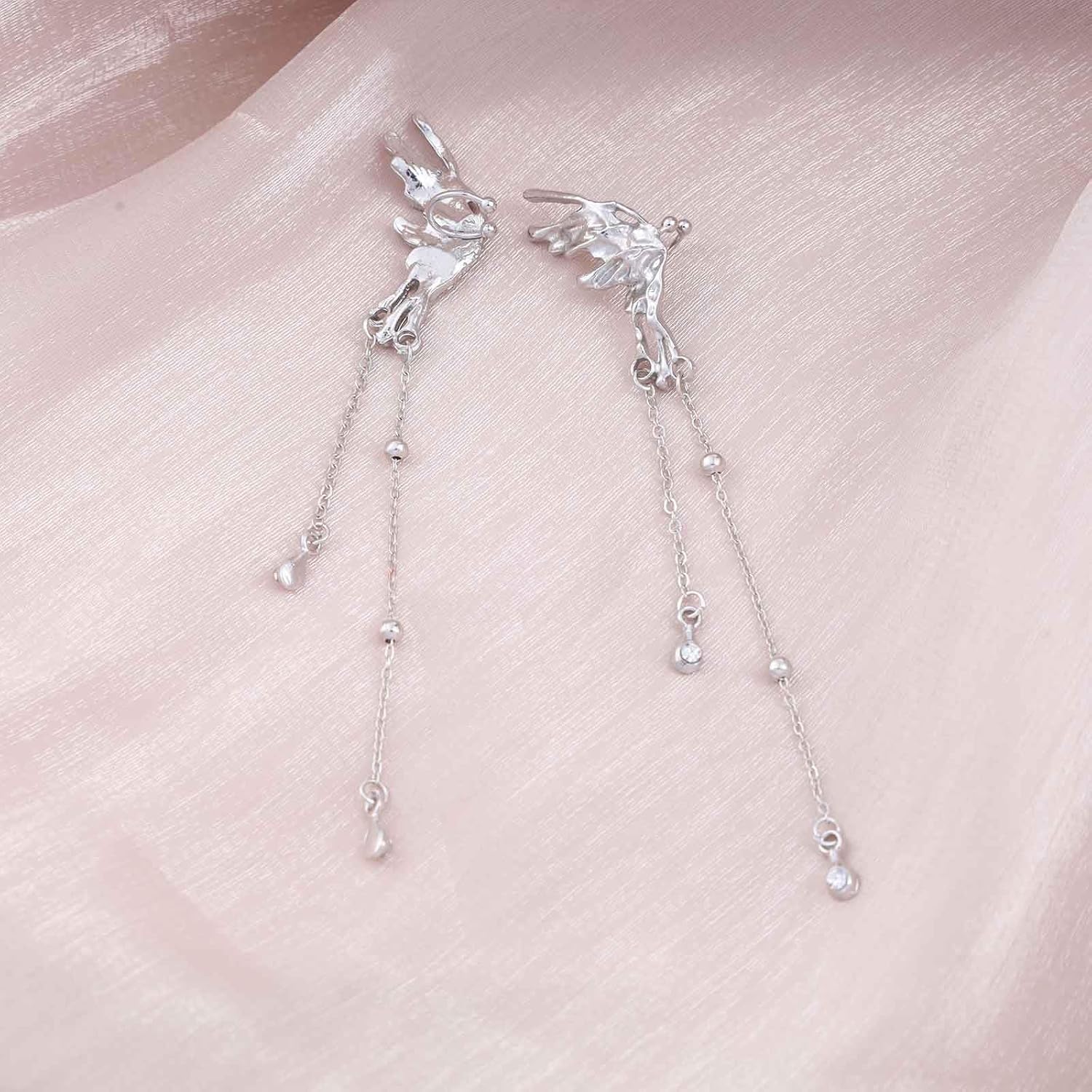 Bohemian Butterfly Ear Cuff Earrings Silver Butterfly Tassel Chain Dangle Earrings Butterfly Tassel Chain Cartilage Earrings Retro Butterfly Cuff Earrings Jewelry for Women - Image 4