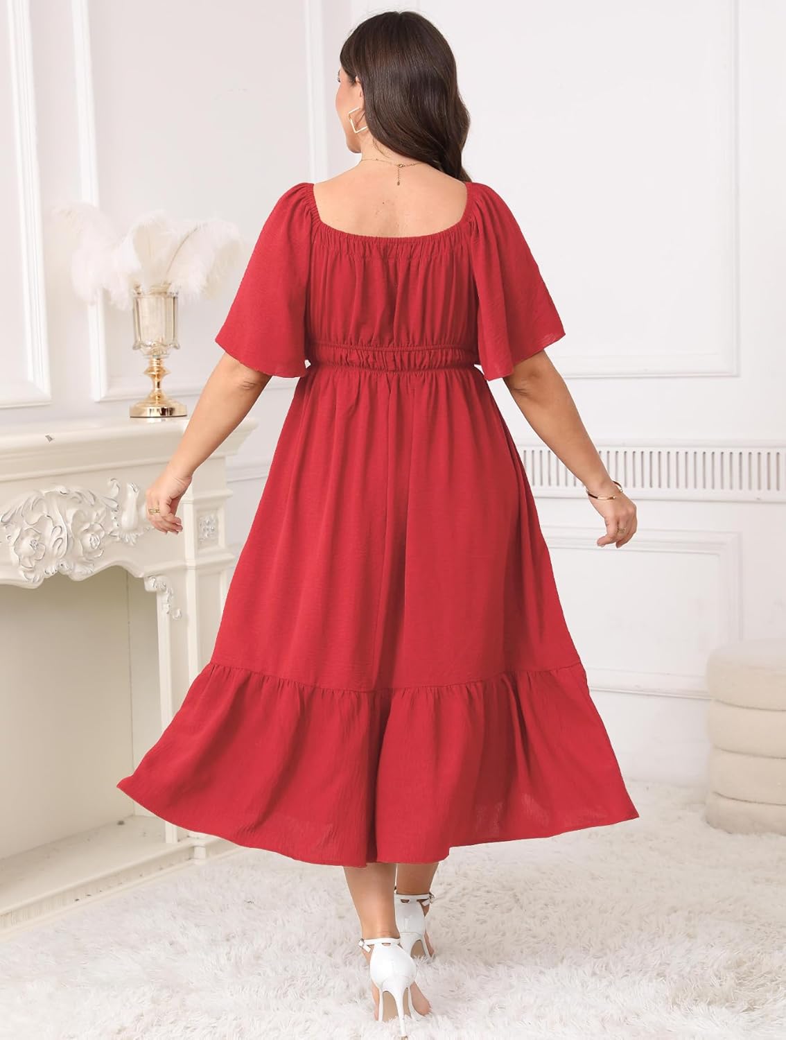 Plus Size Smocked Maxi Dresses for Curvy Women Square Neck Flowy Casual Summer Wedding Guest Dress - Image 2