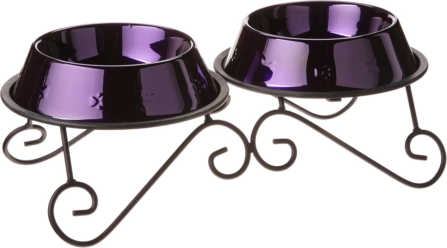 Platinum Pets 4-Cup Scroll Double Diner Stand with Two Bowls, Electric Purple