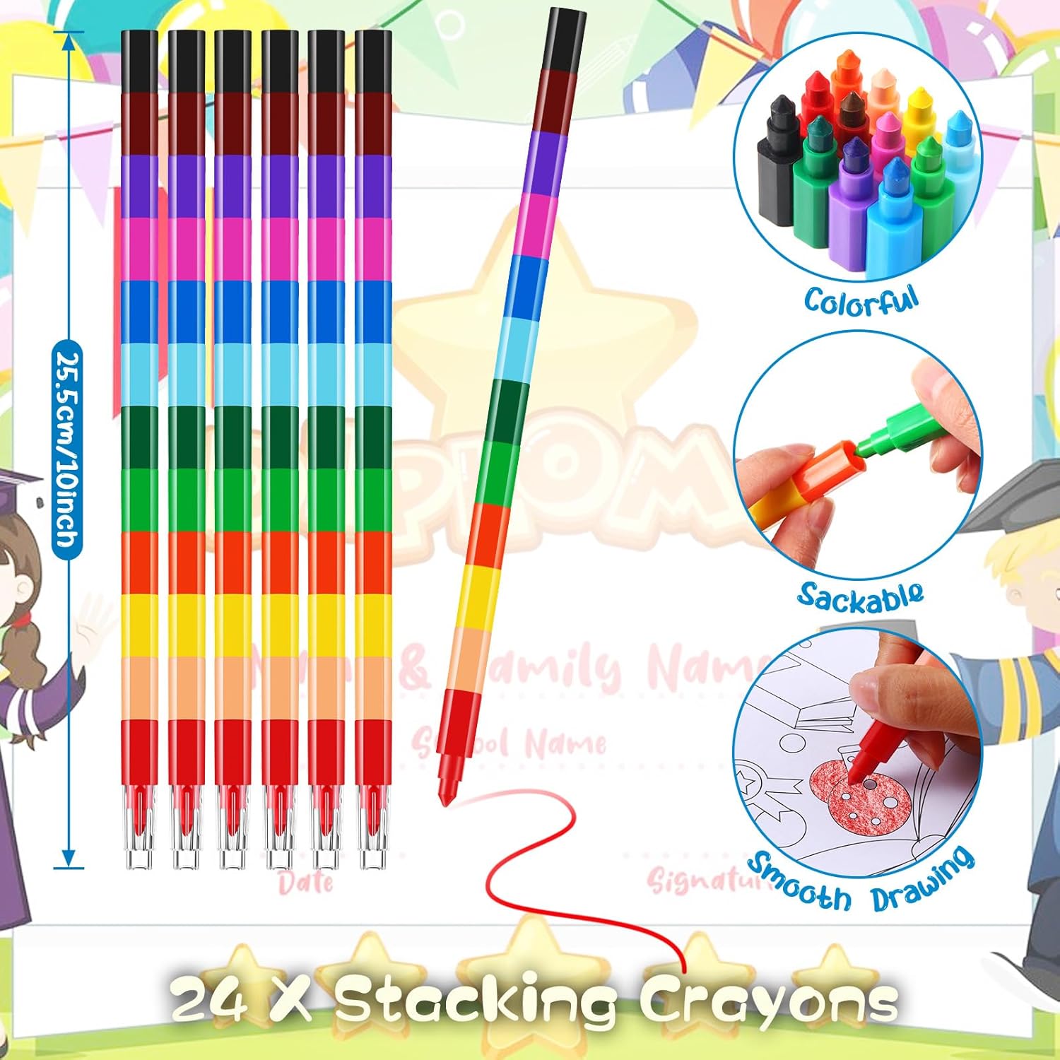 BenLouis 24 Kindergarten Graduation Mini Coloring Books Kids with 24 Stacking Crayons Preschool Party Favors Activity Books Bulk for Kids Student Grad Party Goodie Bag Gift Stuffer Classroom Reward