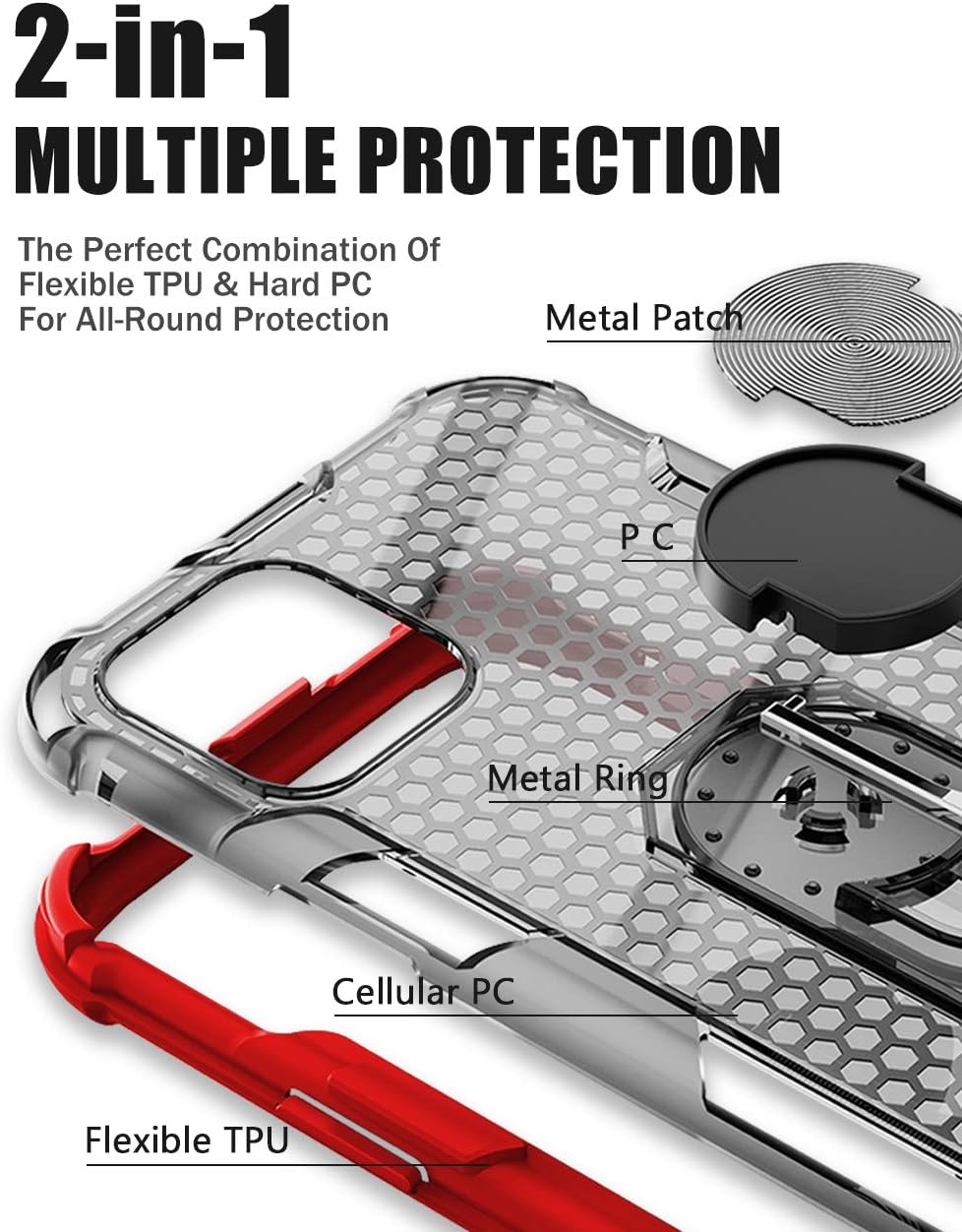 ZTASEMI iPhone 11 Case Fingerprint | Kickstand | Anti-Scratch | Microfiber Liner,5X Military Armor-Level Shockproof [Three Stand Ways] Protective Slim Hard Phone Cover Case with Metal Kickstand-Red