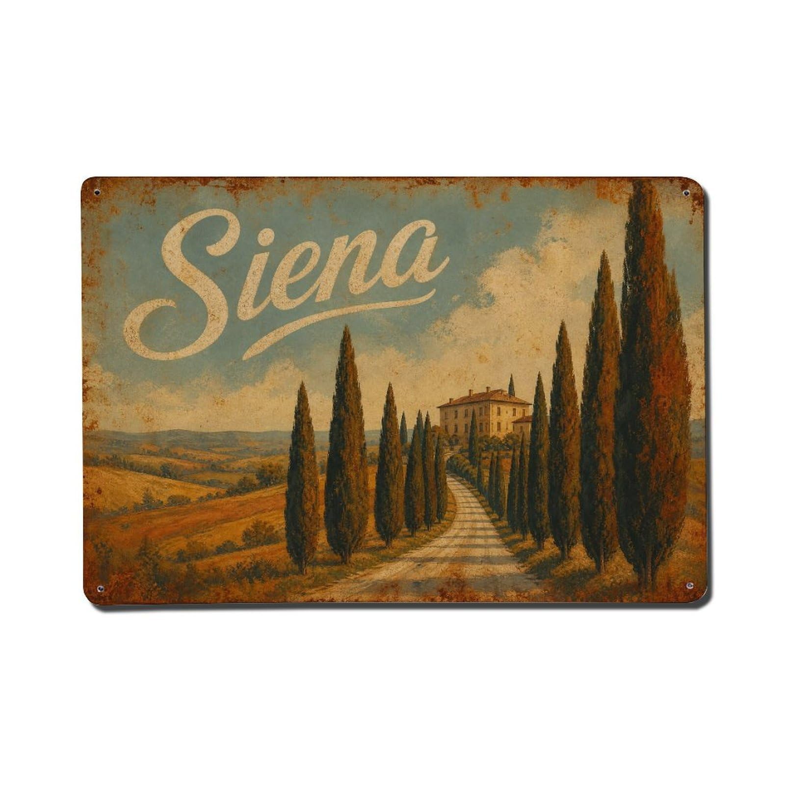 Huiyhb 8X12inch(20X30cm) Vintage Travel Siena Cypress Trees Tuscan Countryside Italy Metal Tin Sign