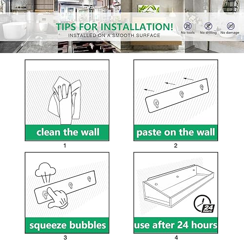 Miniatura 7 de Bakzon Estantes de acrílico para ducha paquete de 2 organizadores de almacenamiento de baño autoadhesivos para el hogar decoración de pared y