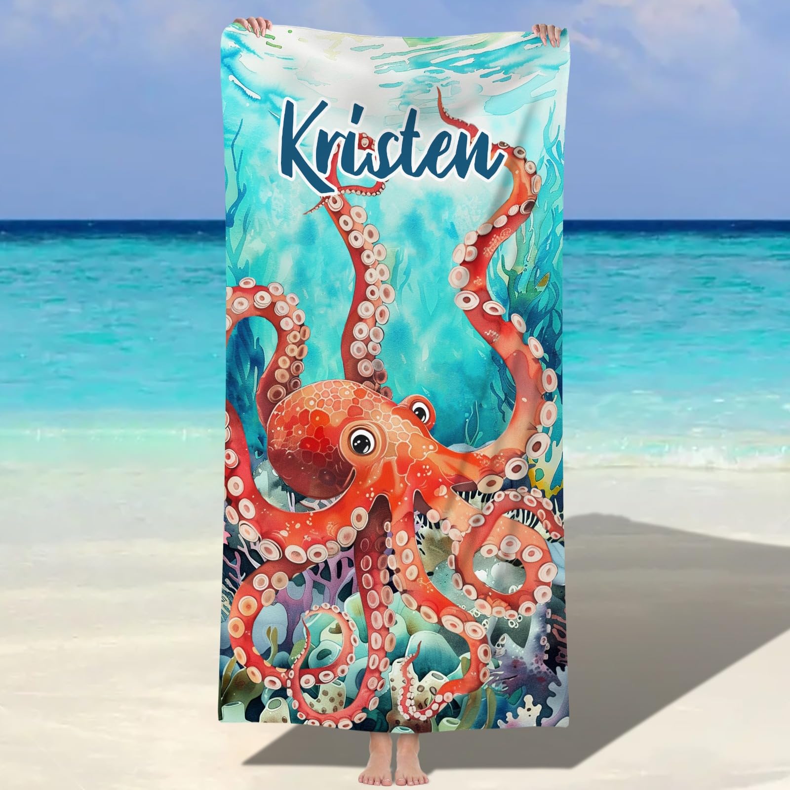 Dihope Personalised Microfibre Beach Towel for Adults Kids with Name, Large Custom Bath Towels Quick Dry Sand Free Lightweight Travel Beach Towel for Mens Boys Girls Baby Fitness Swimming