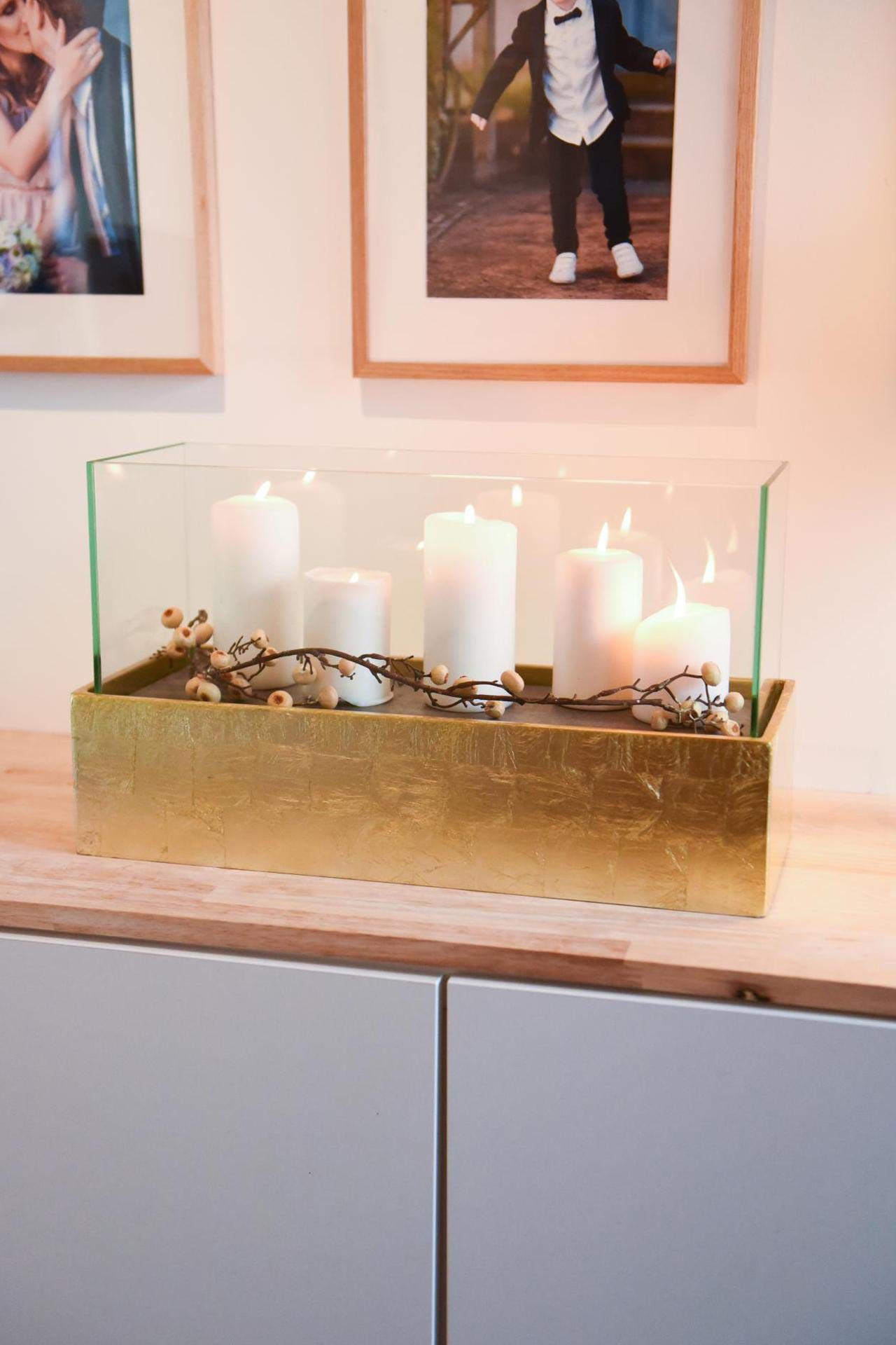 Portacandela decorativo VIVANNO CANDELITO - Rettangolare, oro lucido, 50x20x29